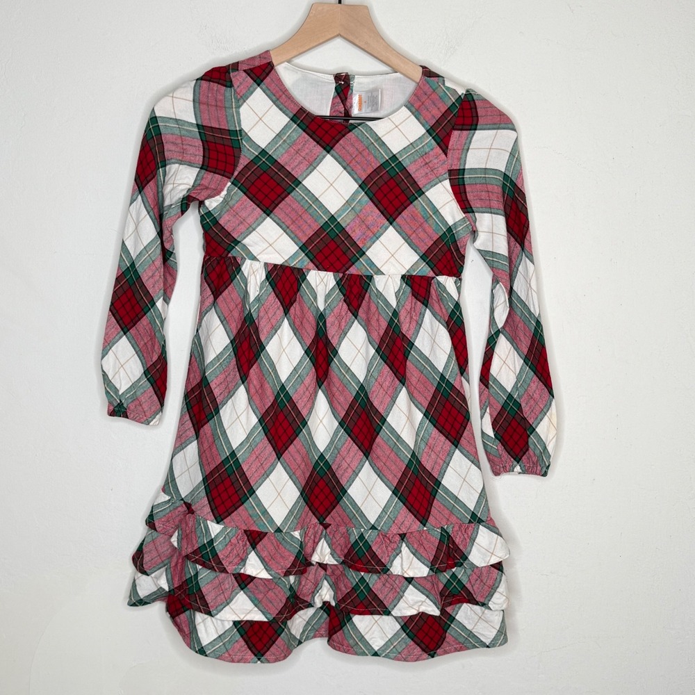 Gymboree Girls Dress Size 8 Red Green Plaid Cotton Long Sleeve Holiday Christmas